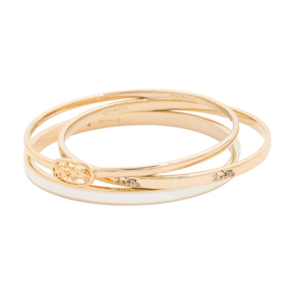 NWT! Coach set of 3 bangle bracelets. Gorgeous set in gold, white + Gift wrap - Picture 6 of 16